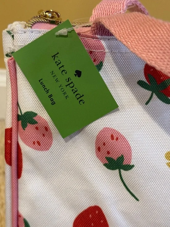 kate spade Strawberry Print Lunch Bag in Pink, Red & Green - Picture 3 of 13